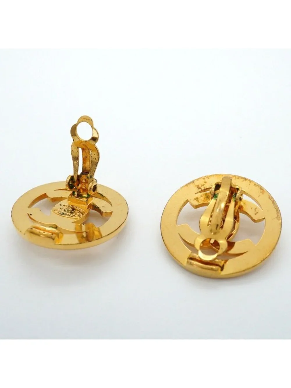 Chanel Earrings Vintage CC Logo Turnlock Round